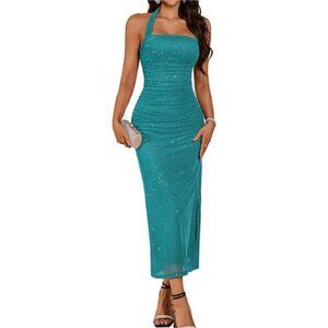 Womens Formal Dress, Halter Sequin Bodycon Dress Green